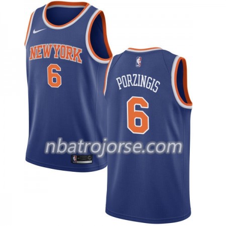 Män New York Knicks Tröja Kristaps Porzingis 6 Nike 2017-18 Blå Swingman